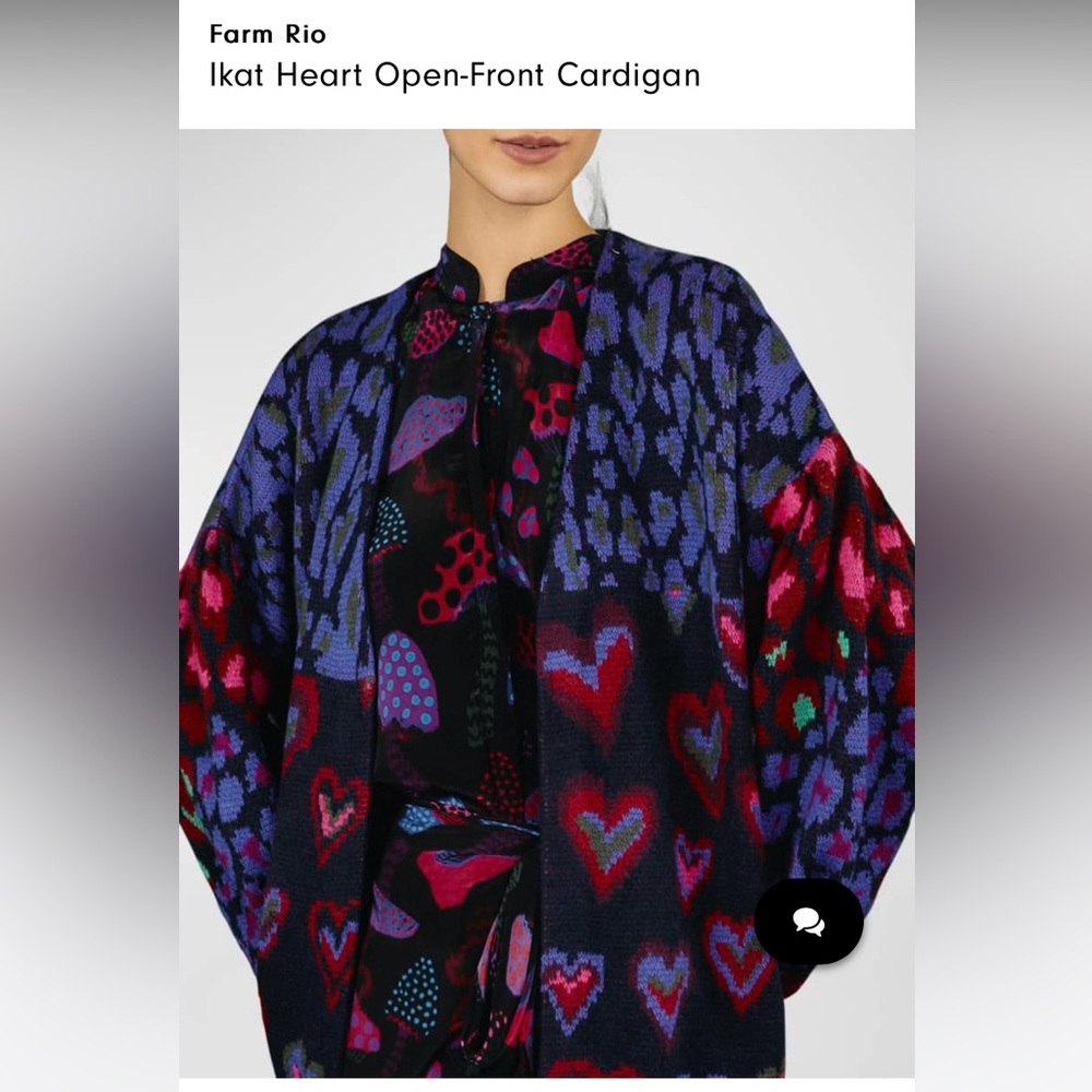 FARM Rio Ikat Heart Open-Front Cardigan in Navy, Purple, Red